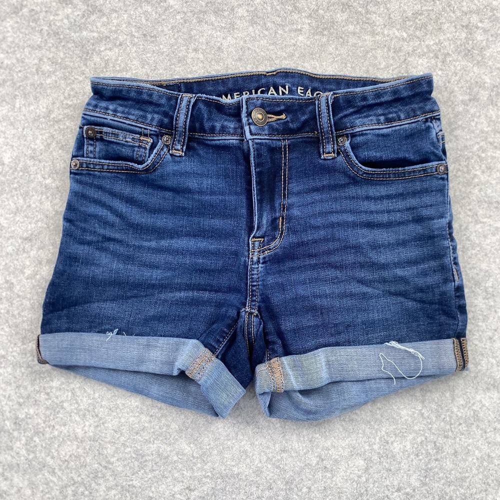 American Eagle Outfitters Midi Shorts Juniors 00 (24x4) Blue Denim Cuffed Cutoff